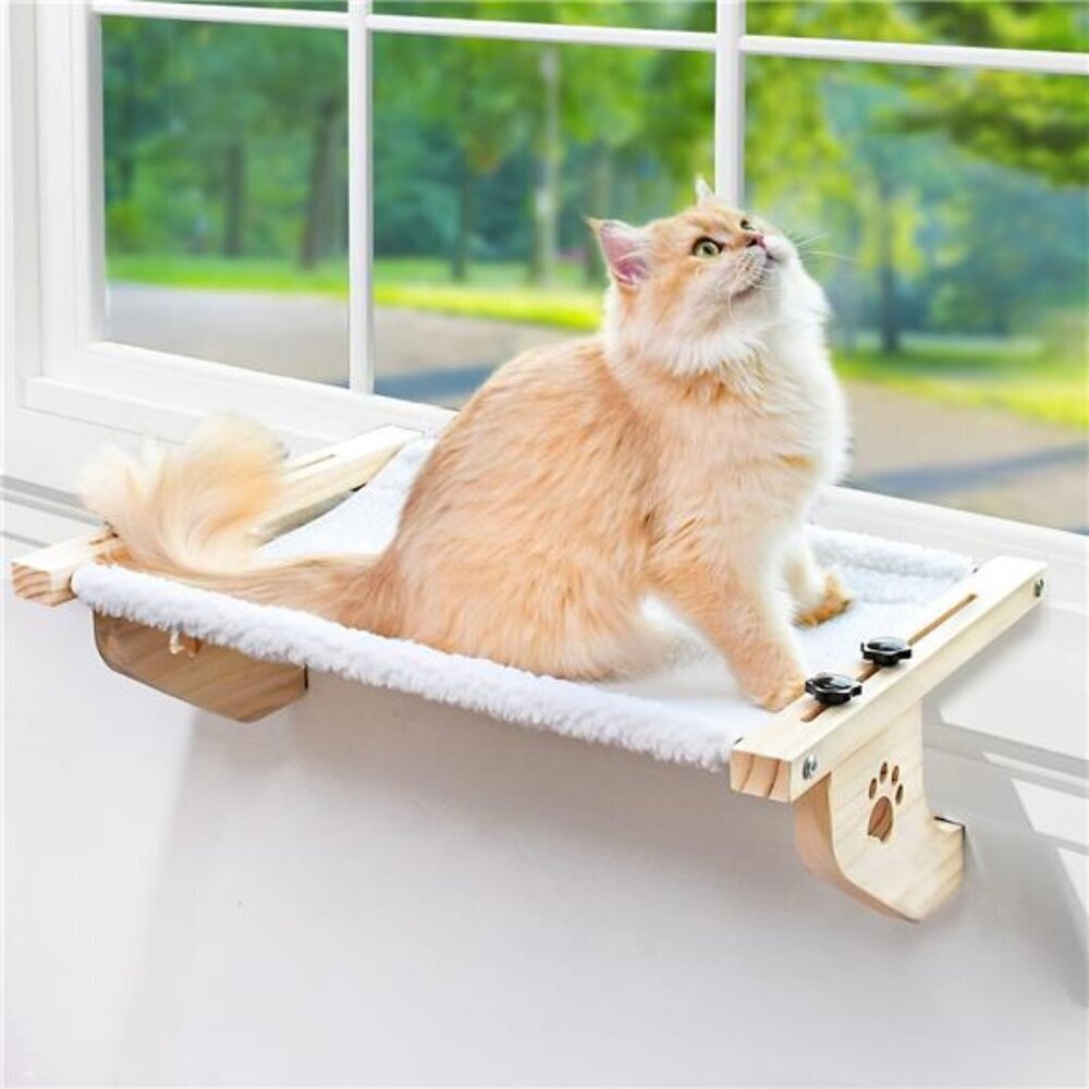 Large Cat Window Hammock Bed No Drill Wood Metal Frame